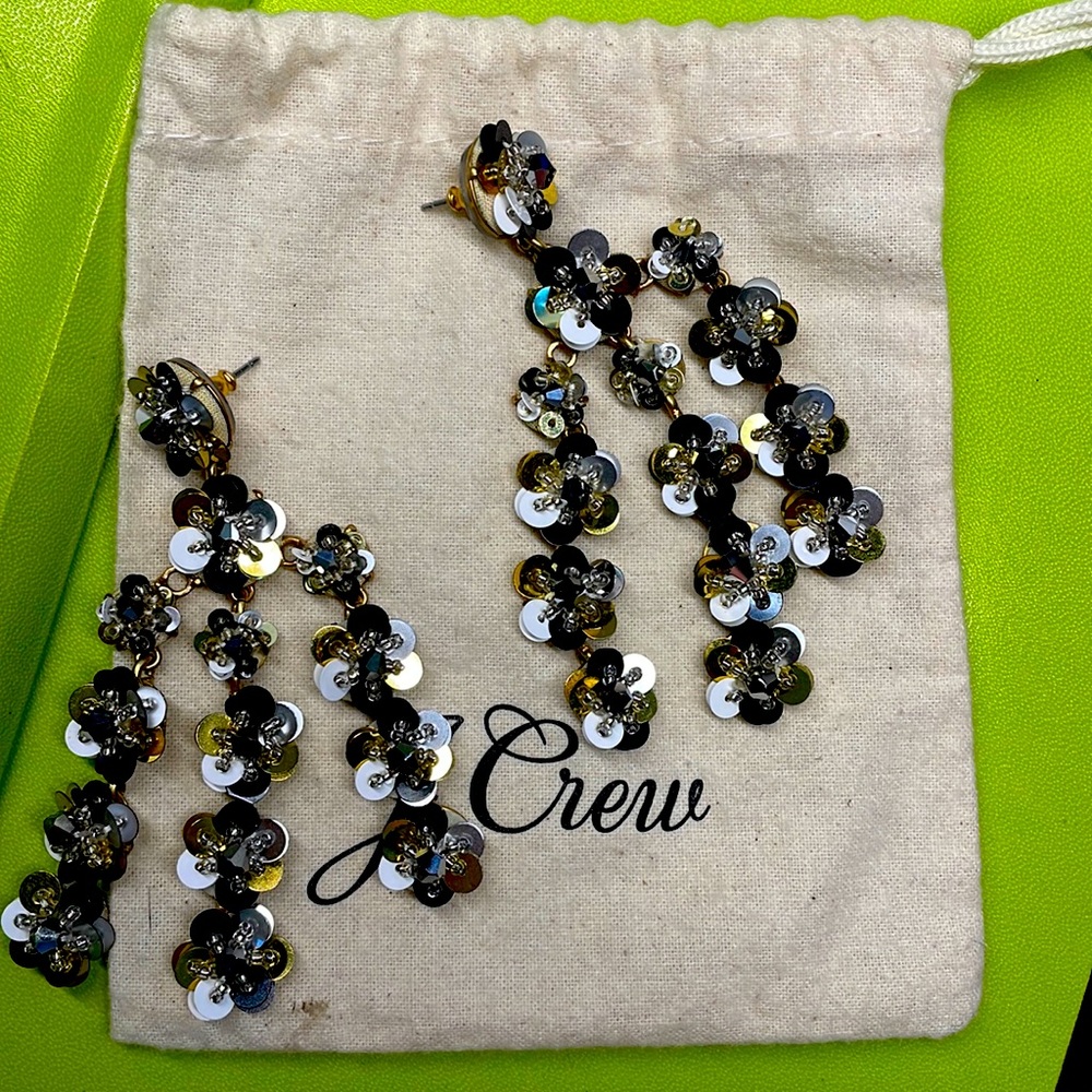 J Crew black, gold, silver and white earrings. Beautiful and light-weight. 3”